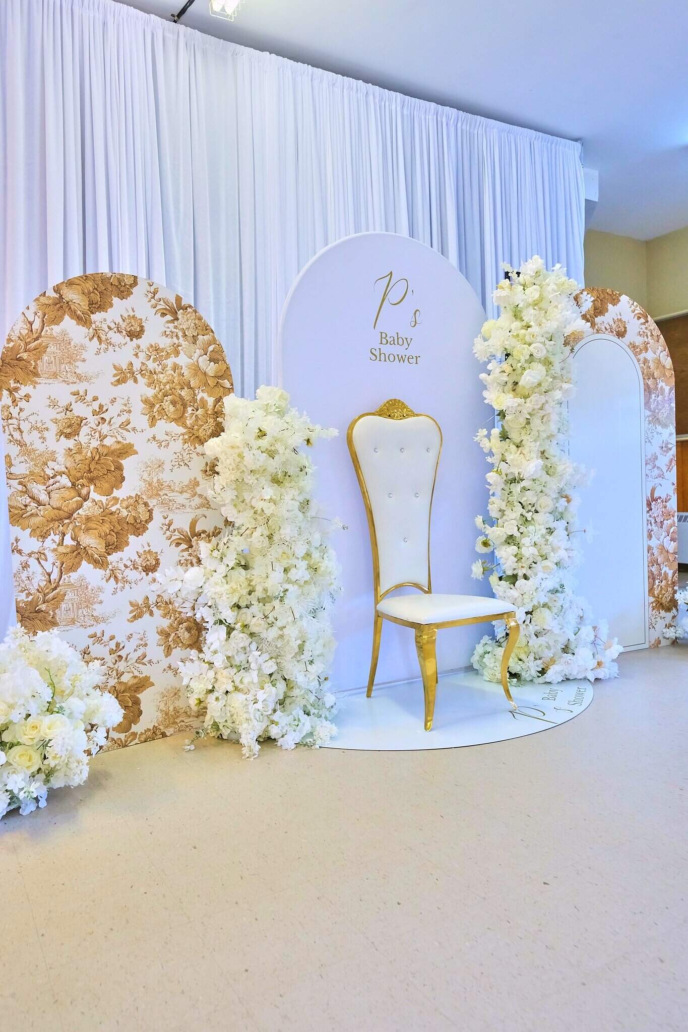 Beautiful baby shower styling with lush textures and elegant floral accents