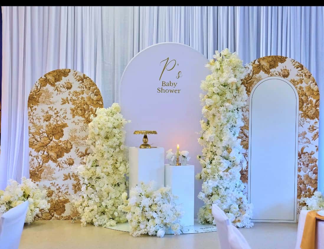 Classic baby shower table styling with vintage-inspired decor