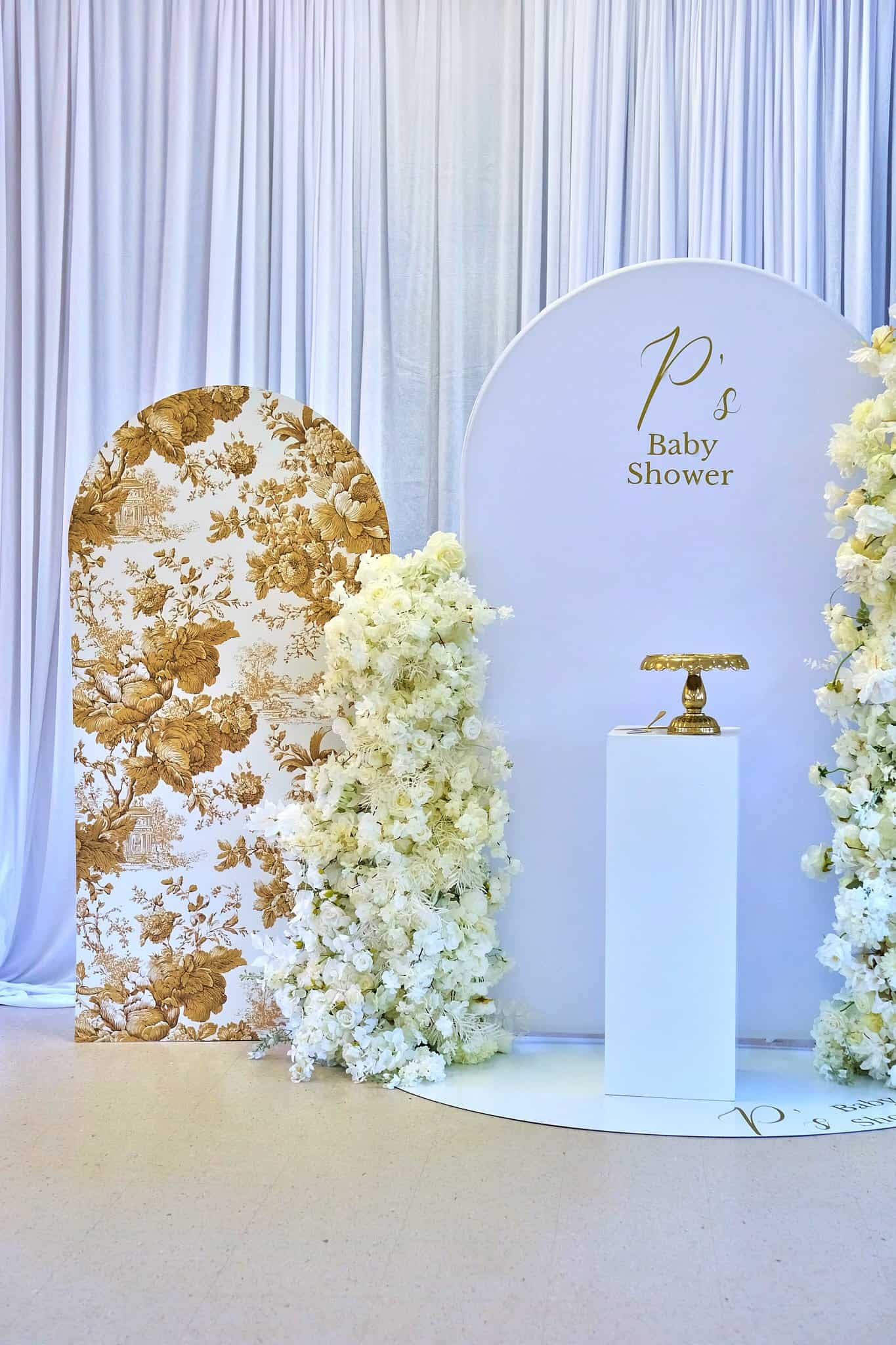 Elegant baby shower floral arrangement styled by Halifax event planners