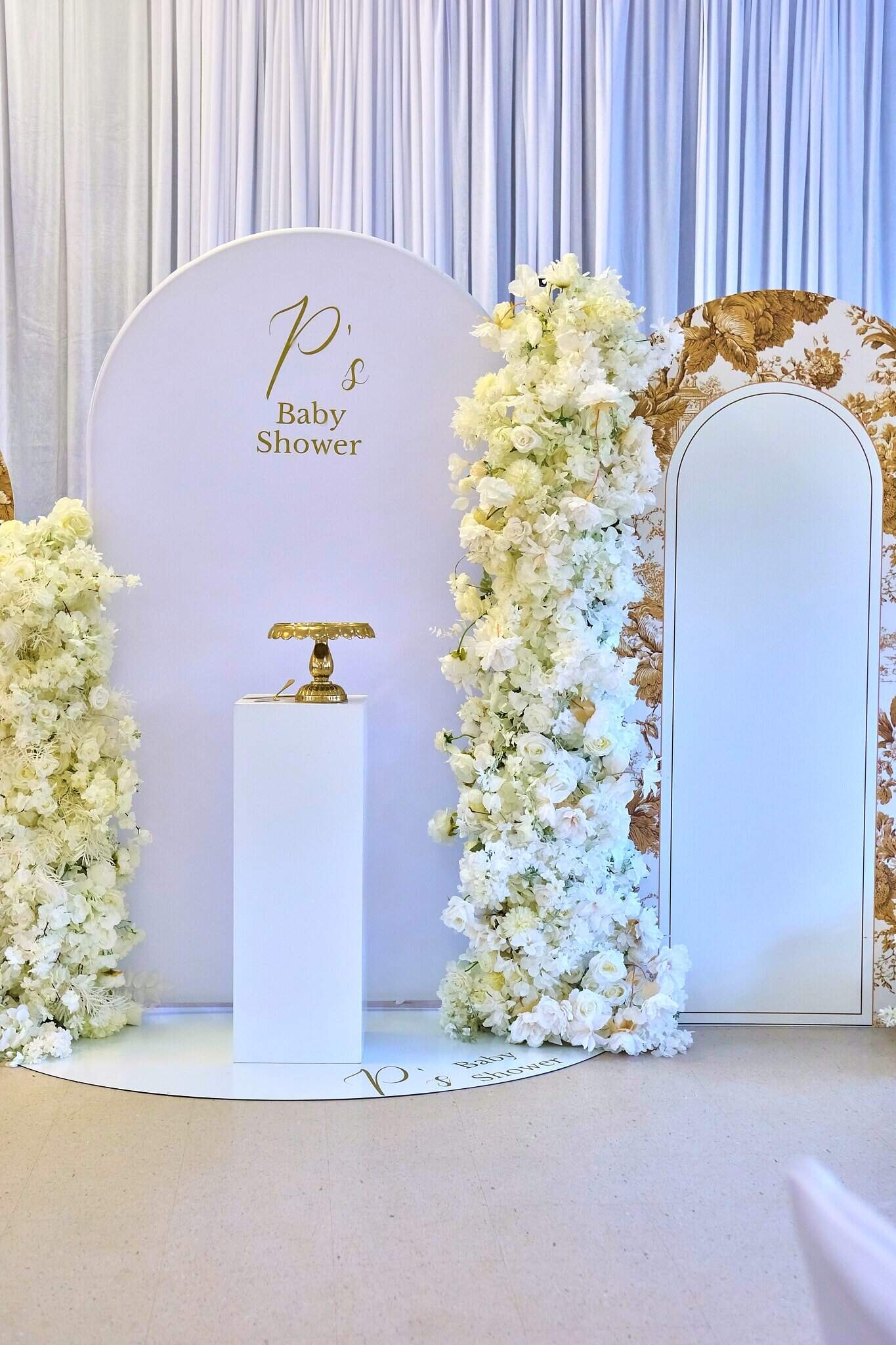 Beautiful baby shower centerpiece with soft floral elements