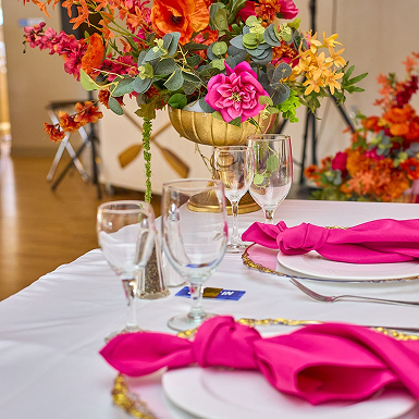 Table decoration  tablescape with bold compote arrangement